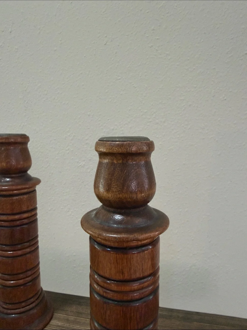Vintage Solid Wood Candlestick Holders Set of 2 Turned Wooden Candle Holders